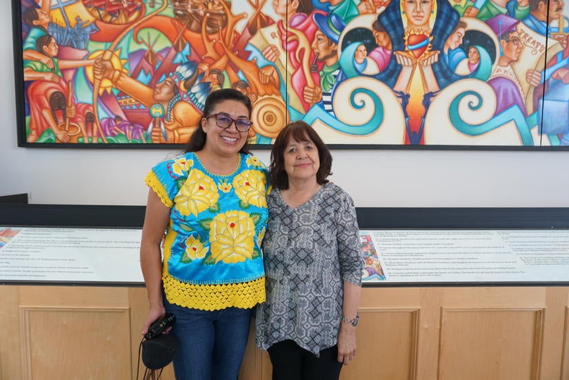 Xóchitl C. Chávez (left) and Charlene Garcia Simms, Hispanic resource librarian with the Pueblo County Library. Photo courtesy of Xóchitl C. Chávez.